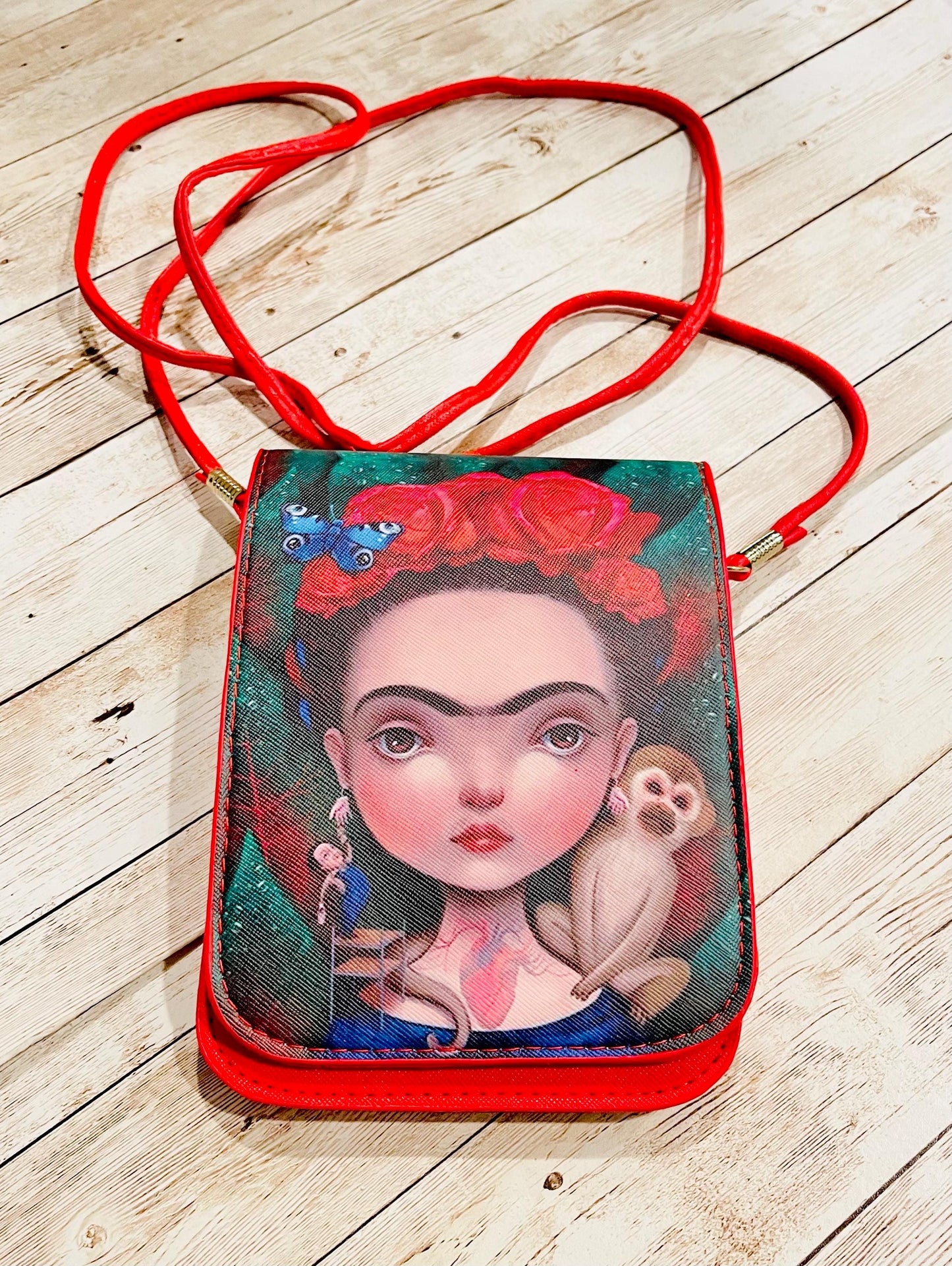 Frida Kahlo Set Purse/Bag Earrings and Necklace Crossbody Bag Set de Collar y Aretes de Frida y Bolsa Tipo Crossbody