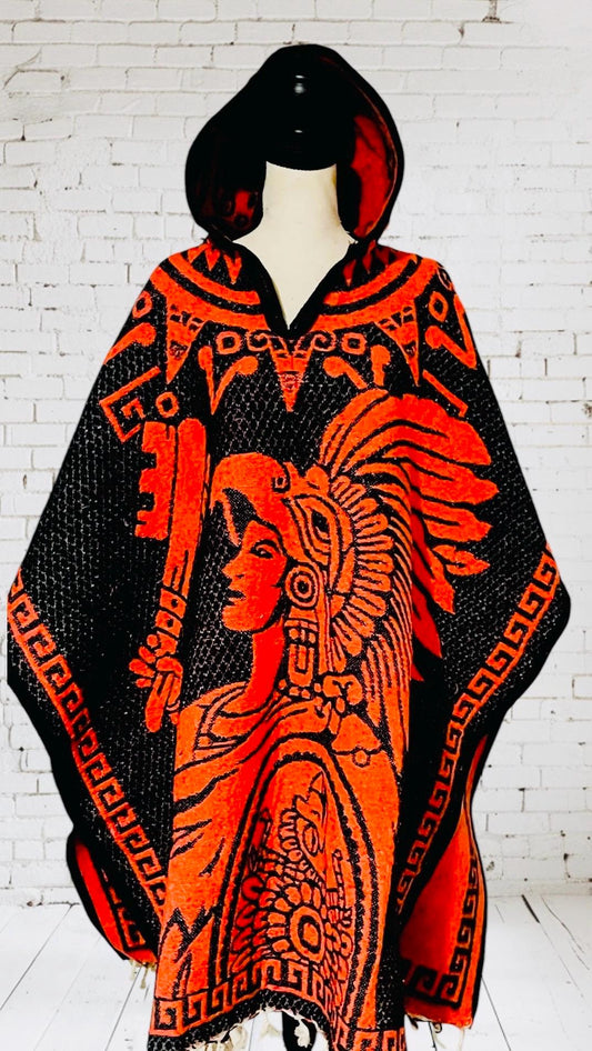 Poncho Azteca con Guerrero y Escudo Nacional Double Sided Aztec Calendar Poncho