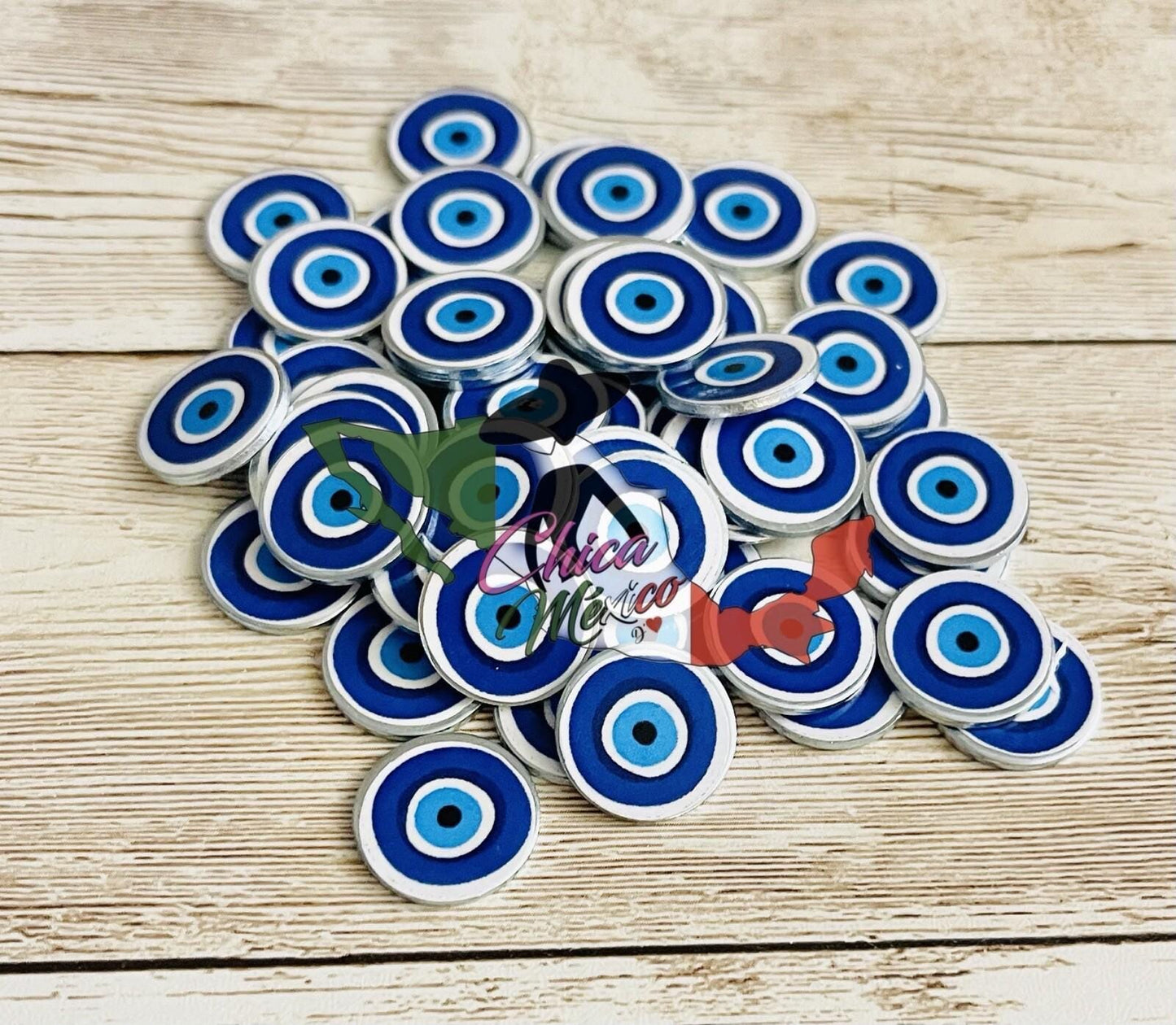 Fichero con Pala MagnГ©tica Y 50 Fichas De Mal De Ojo Guardar Fichas Y Monedas Evil Eye Magnetic Wand, Chips and Plastic Container
