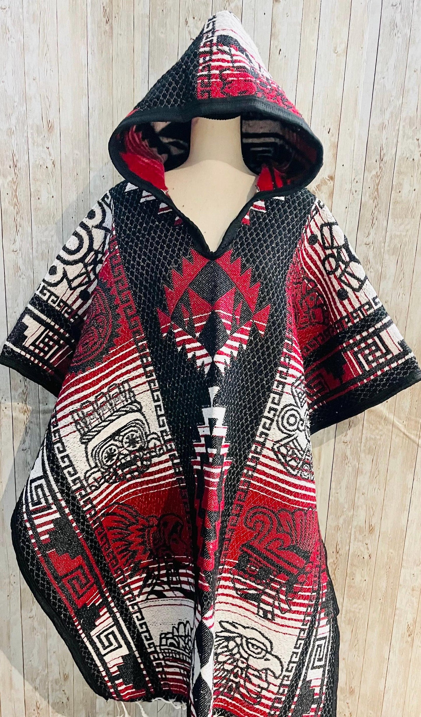 Poncho Mexicano  Calendario Azteca Con Gorro Mexican Aztec Calendar Poncho with Hoodie