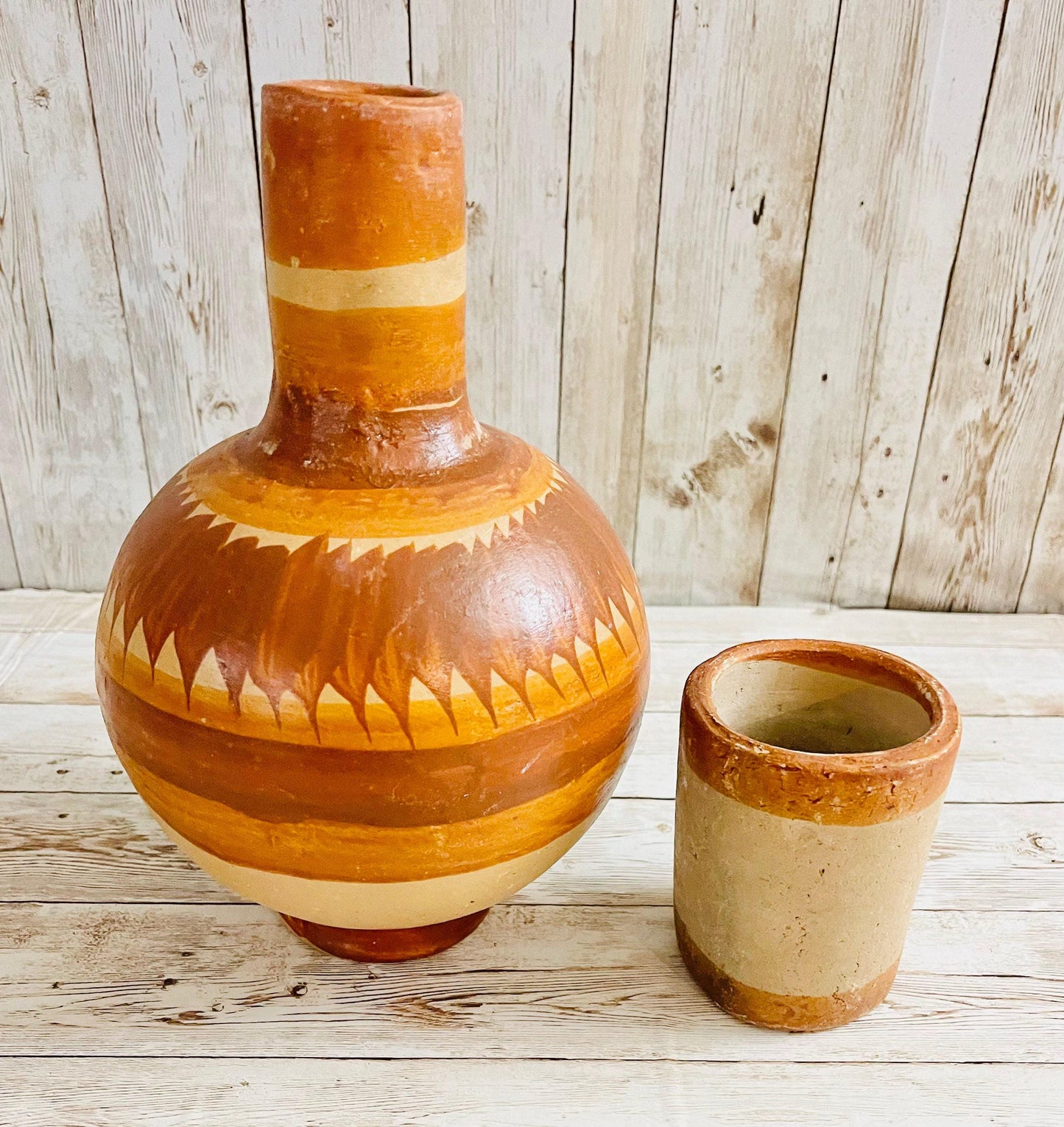 Mexican Clay WaterJug & Cup BotellГіn GarrafГіn de Barro Mexicano 9 In.