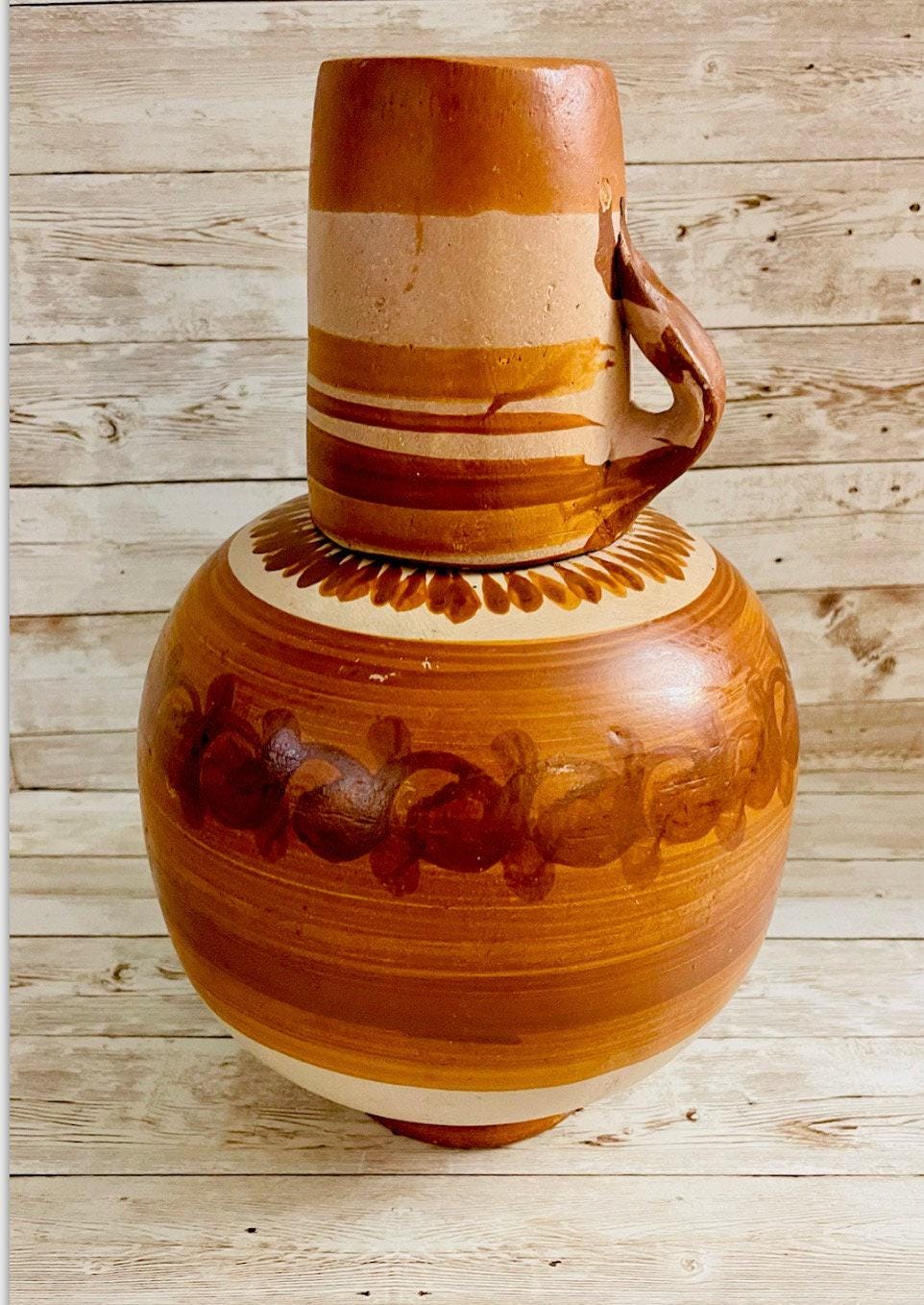Mexican Clay WaterJug & Cup Botellón Garrafón de Barro Mexicano