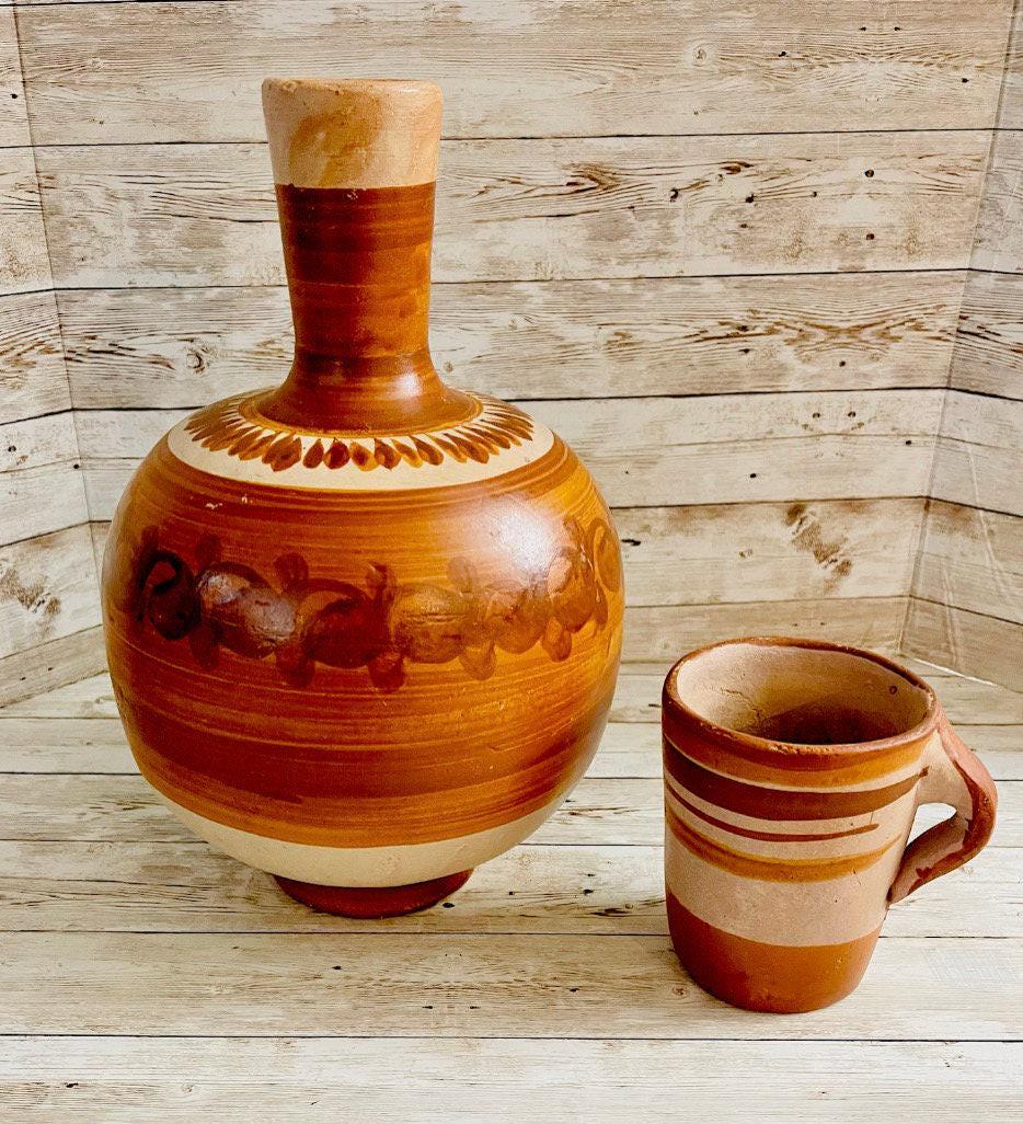 Mexican Clay WaterJug & Cup Botellón Garrafón de Barro Mexicano