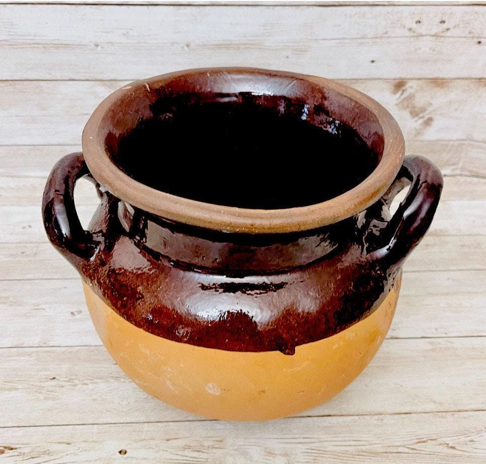 2x Olla de Barro Vidriado Chocolatera oh Frijolera 2x Terra Cota Bean Or Hot Chocolote Pots 6 & 5 Inches Tall