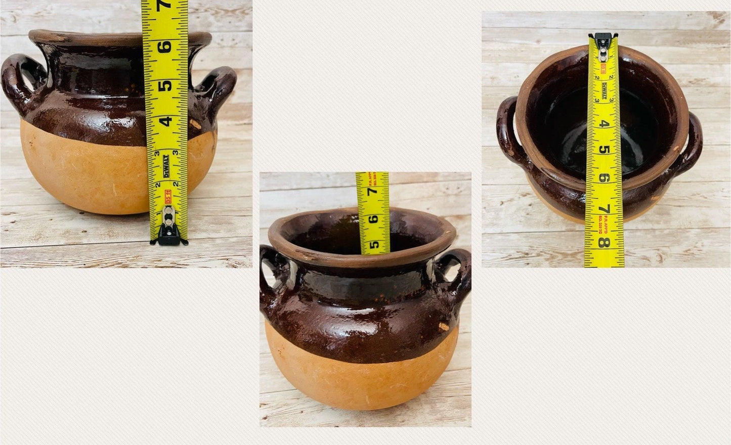 2x Olla de Barro Vidriado Chocolatera oh Frijolera 2x Terra Cota Bean Or Hot Chocolote Pots 6 & 5 Inches Tall