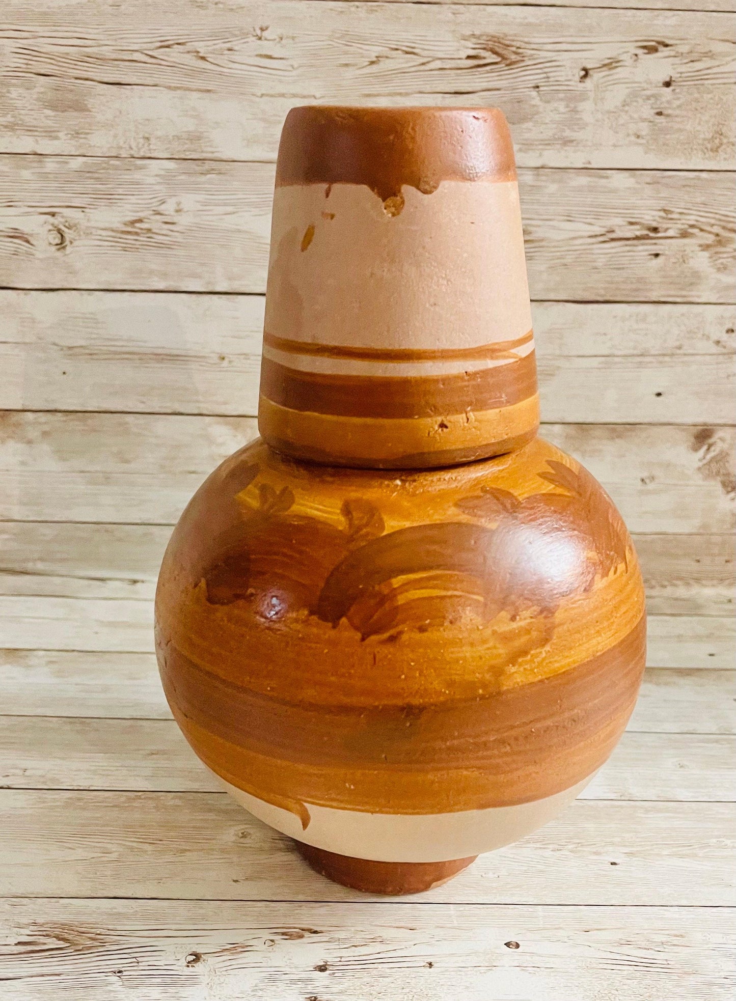 2x Mexican Clay WaterJug & Cup 2 BotellГіnes GarrafГіn de Barro con Tapa Mexicano