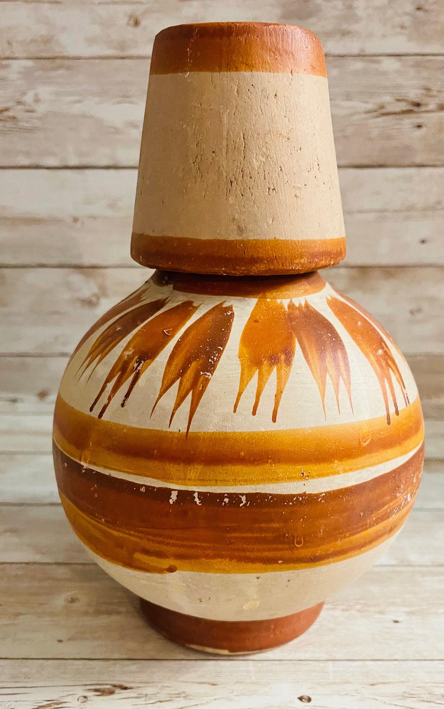 2x Mexican Clay WaterJug & Cup 2 BotellГіnes GarrafГіn de Barro con Tapa Mexicano
