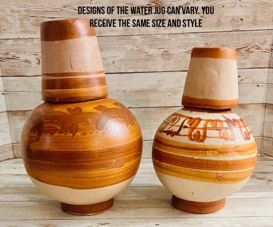 2x Mexican Clay WaterJug & Cup 2 BotellГіnes GarrafГіn de Barro con Tapa Mexicano