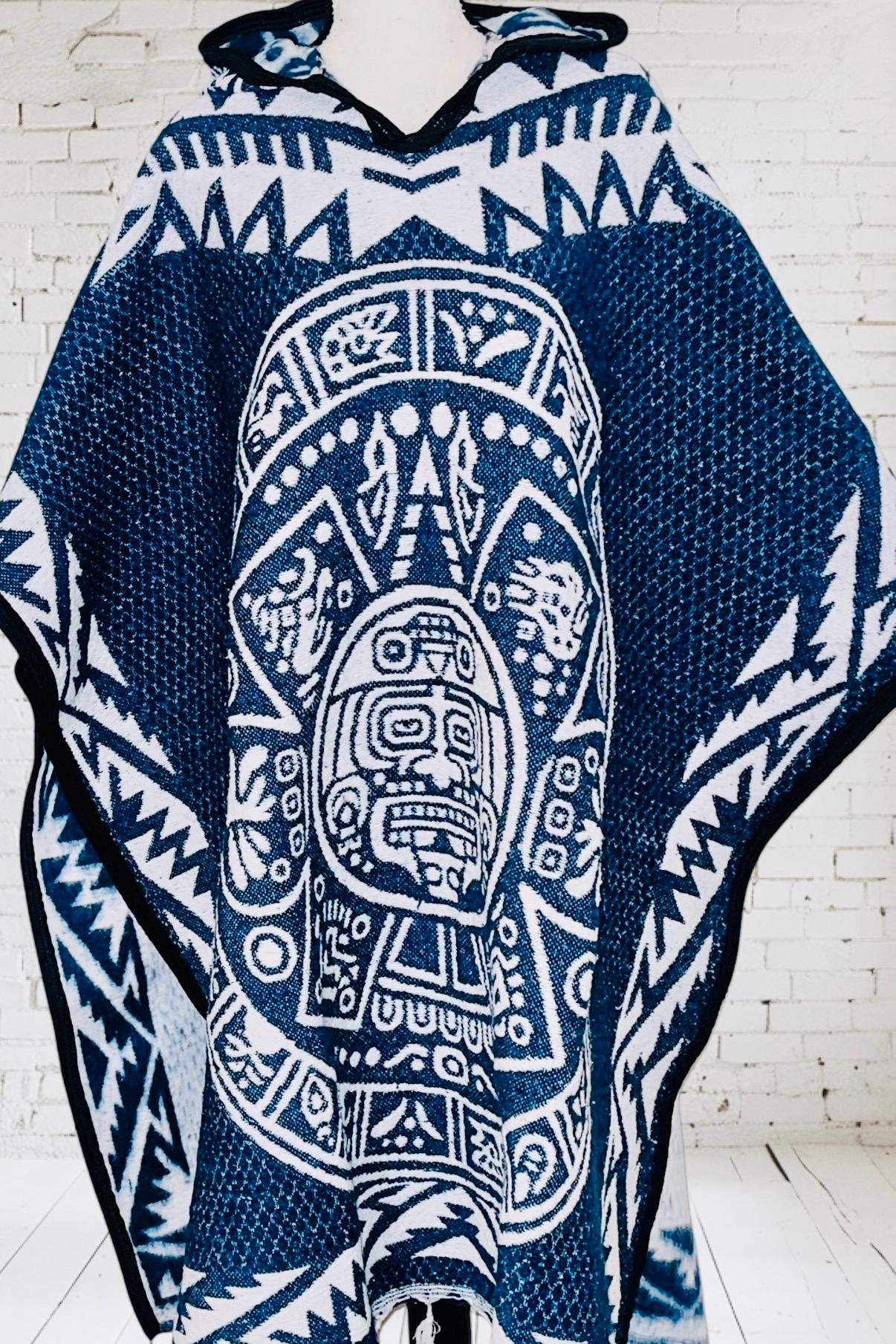 Mexican Aztec Calendar Double Sided Poncho  Poncho Mexicano Doble Vista Calendario Azteca