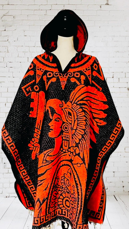 Poncho Azteca con Guerrero y Escudo Nacional Double Sided Aztec Calendar Poncho