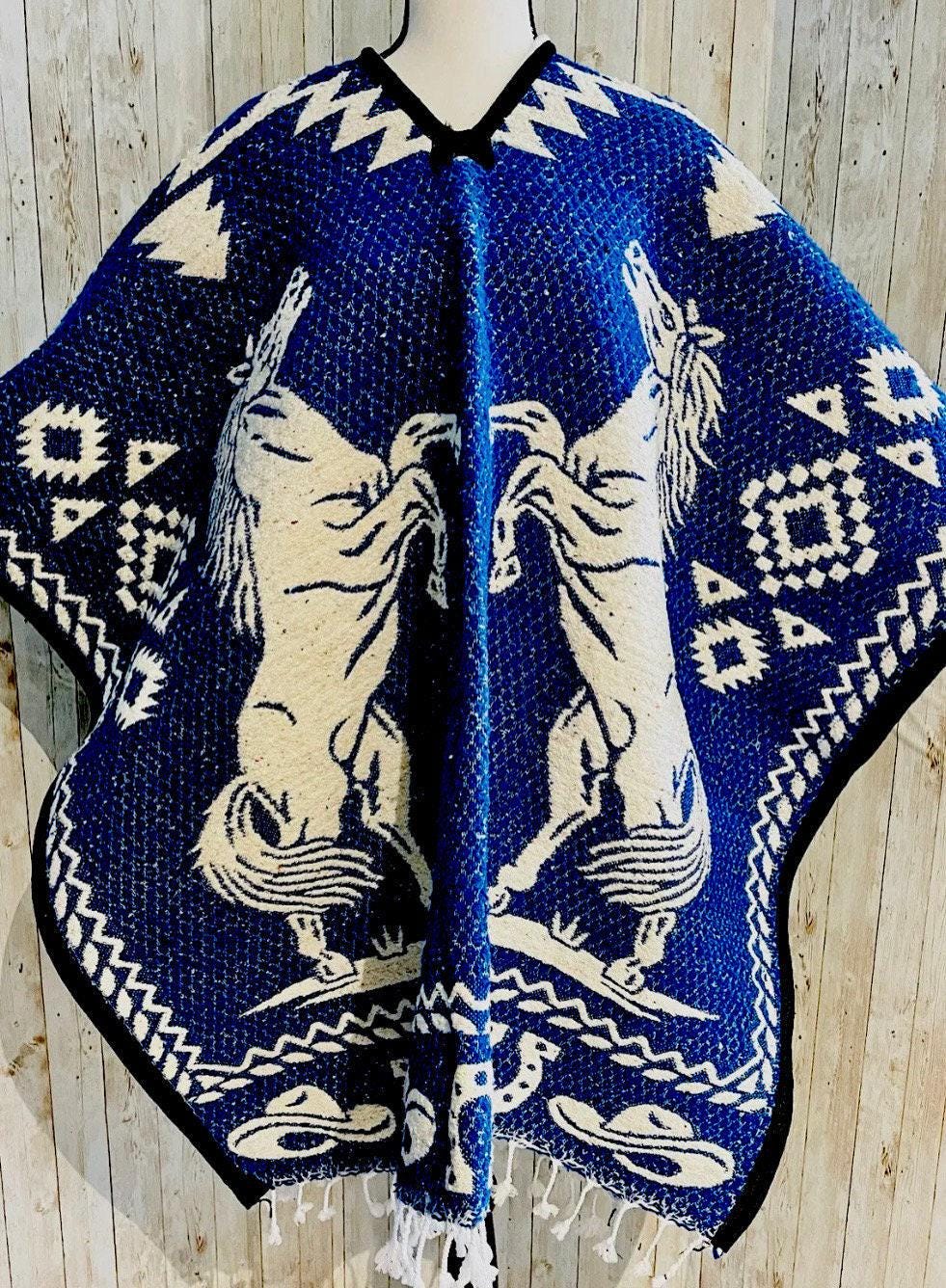 Mexican Poncho Gavan Wild Horse Poncho Gavan Sarape Caballos Salvajes
