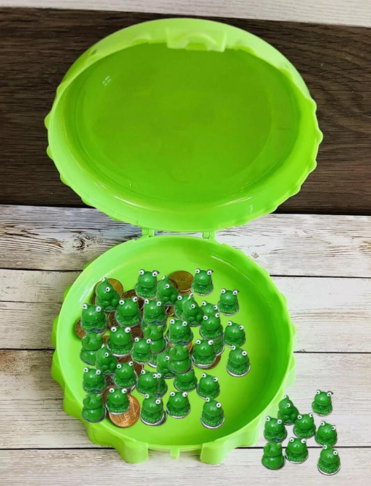 50 Froggy Filler Bingo Chips with Wand and Container 50 Ranitas para Cartas de Bingo con Pala Magnetica y Corcholata