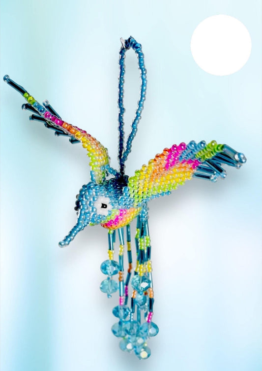 Mexican Chaquira Hummingbird Keychain Ornament ColibrГ­ Hecho en Chaquira