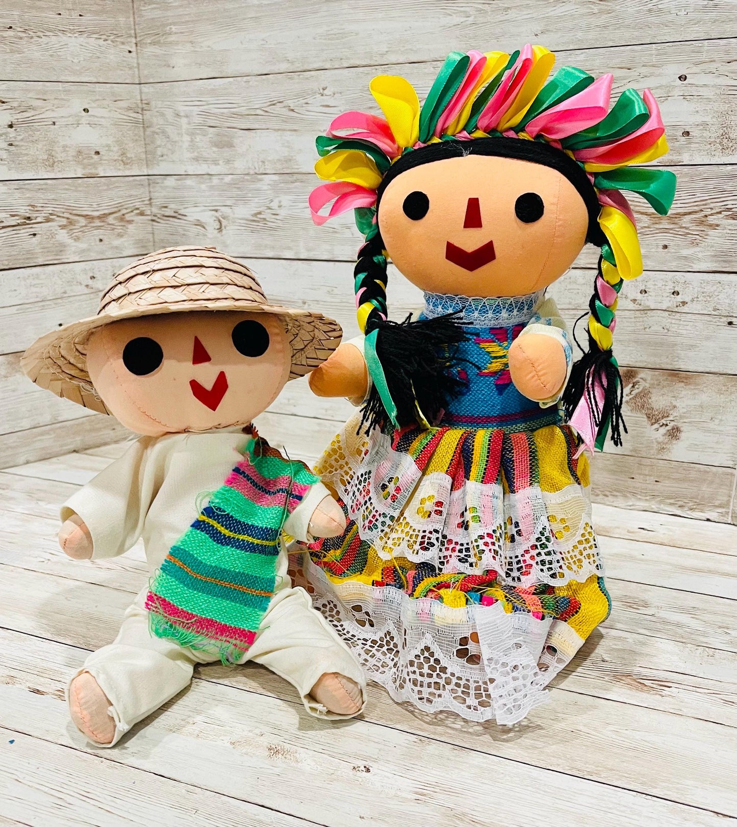 2 Set Rag Mexican Couple Lele Dolls 12 Inches Pareja de Leles MuГ±ecas Artesanales Mexicanas 12 Pulgadas