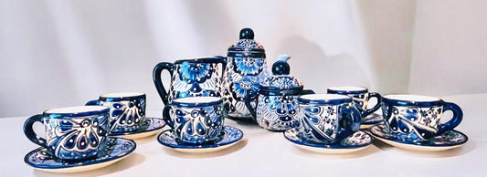 Mexican Talavera Tea Coffee Set Drinkware With 6  Mugs Sugar Bowl Talavera Mexicana de Cafe/Te con Tazas Platos Azucarera y Tetera