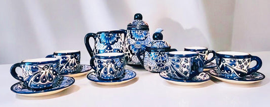 Mexican Talavera Tea Coffee Set Drinkware With 6  Mugs Sugar Bowl Talavera Mexicana de Cafe/Te con Tazas Platos Azucarera y Tetera