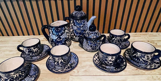 Mexican Talavera Tea Coffee Set Drinkware With 6  Mugs Sugar Bowl Talavera Mexicana de Cafe/Te con Tazas Platos Azucarera y Tetera