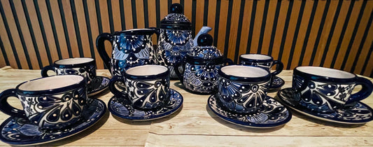 Mexican Talavera Tea Coffee Set Drinkware With 6  Mugs Sugar Bowl Talavera Mexicana de Cafe/Te con Tazas Platos Azucarera y Tetera
