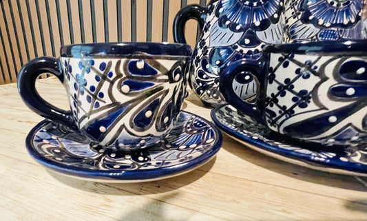 Mexican Talavera Tea Coffee Set Drinkware With 6  Mugs Sugar Bowl Talavera Mexicana de Cafe/Te con Tazas Platos Azucarera y Tetera