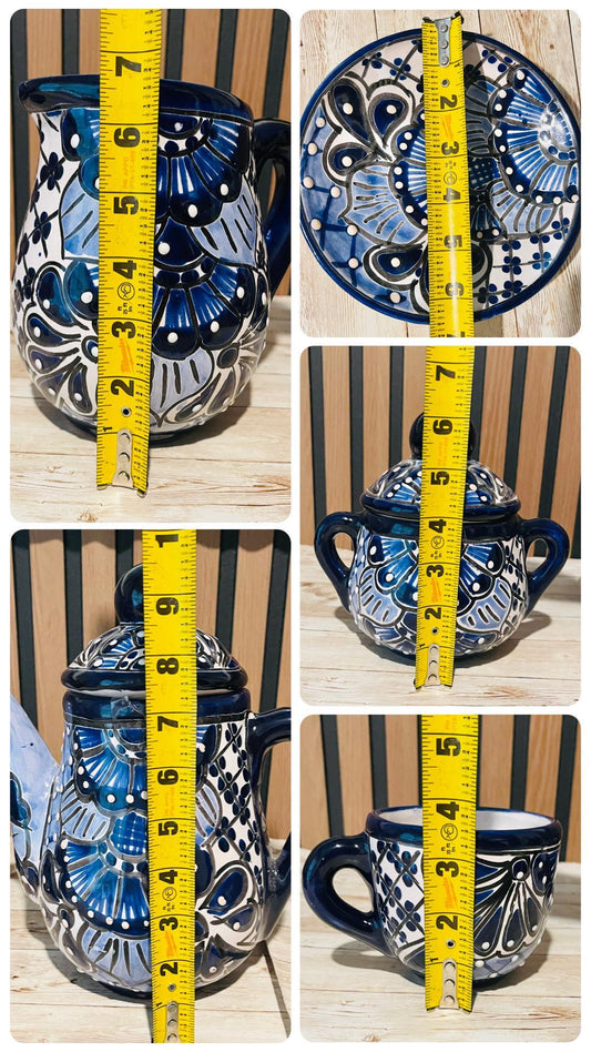 Mexican Talavera Tea Coffee Set Drinkware With 6  Mugs Sugar Bowl Talavera Mexicana de Cafe/Te con Tazas Platos Azucarera y Tetera