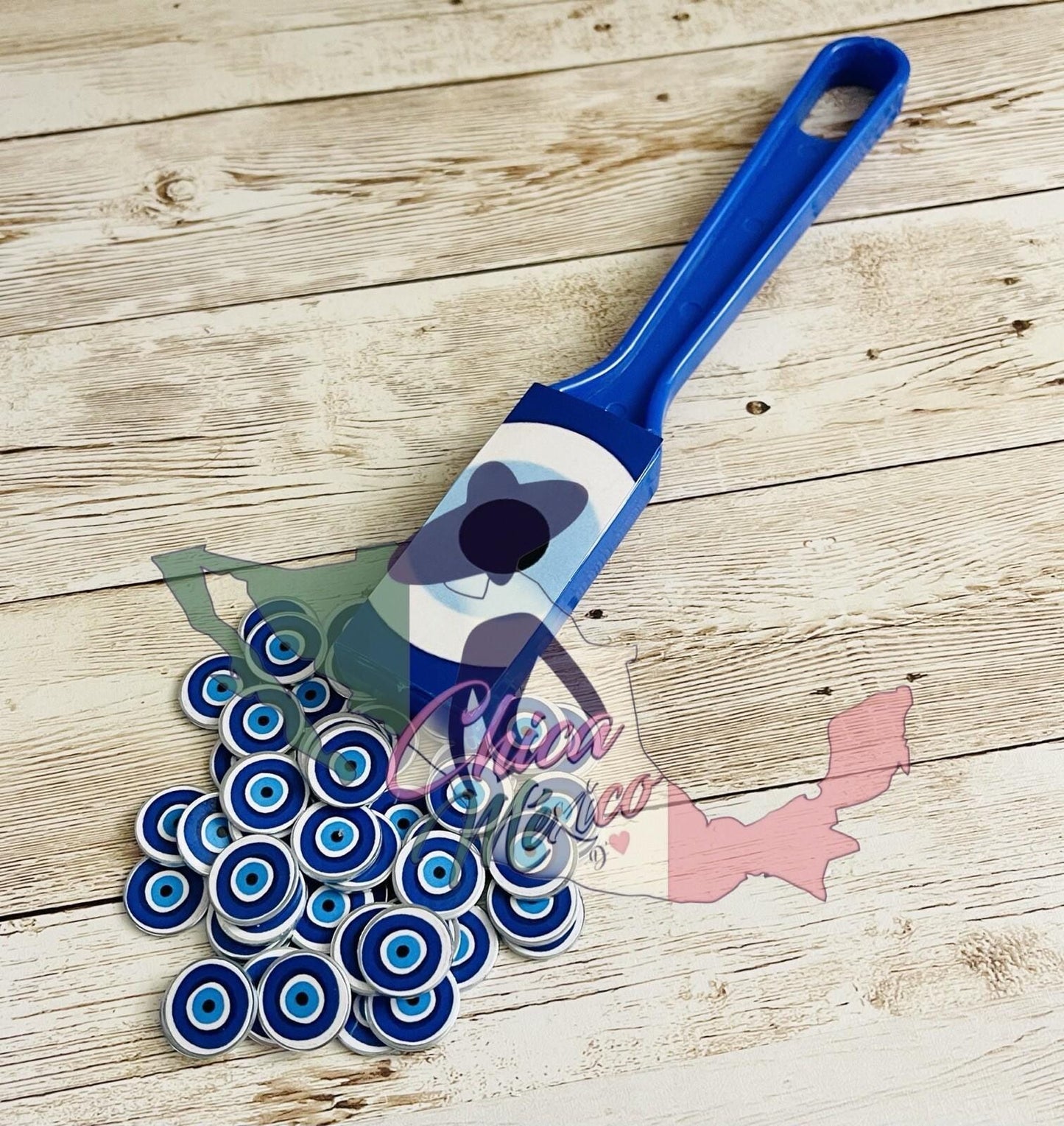 Fichero con Pala MagnГ©tica Y 50 Fichas De Mal De Ojo Guardar Fichas Y Monedas Evil Eye Magnetic Wand, Chips and Plastic Container