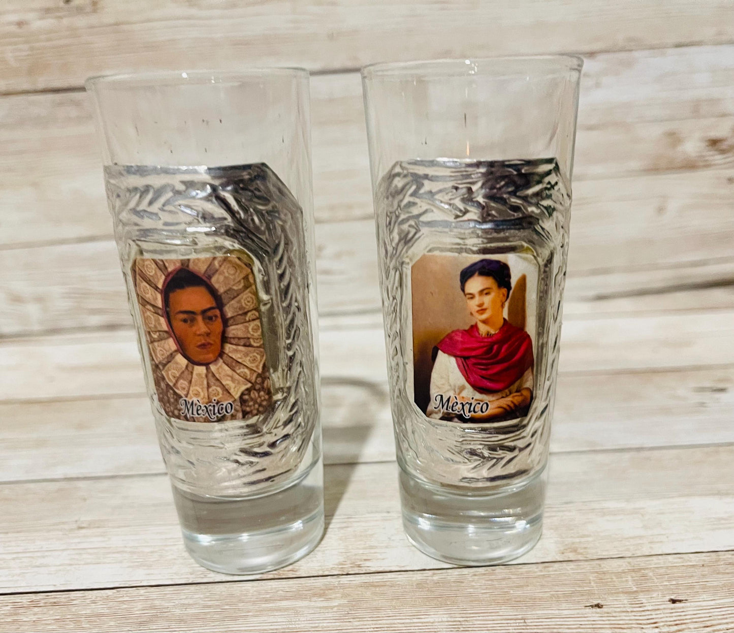2x  Frida Kahlo Mexican Shot Glasses Vasos Tequileros de Frida Kahlo Set De 2x