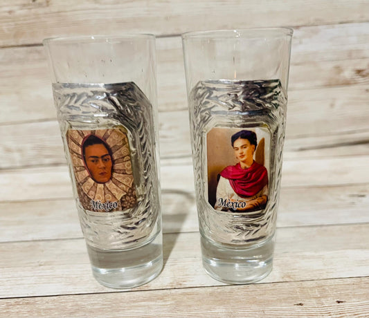 2x  Frida Kahlo Mexican Shot Glasses Vasos Tequileros de Frida Kahlo Set De 2x