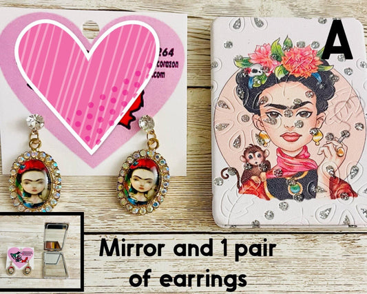 Frida Kahlo Pocket Mirrors and Earrings Aretes de Frida Kahlo y Espejos