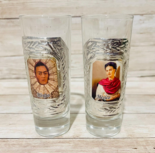 2x Frida Kahlo Mexican Shot Glasses Vasos Tequileros de Frida Kahlo Set De 2x
