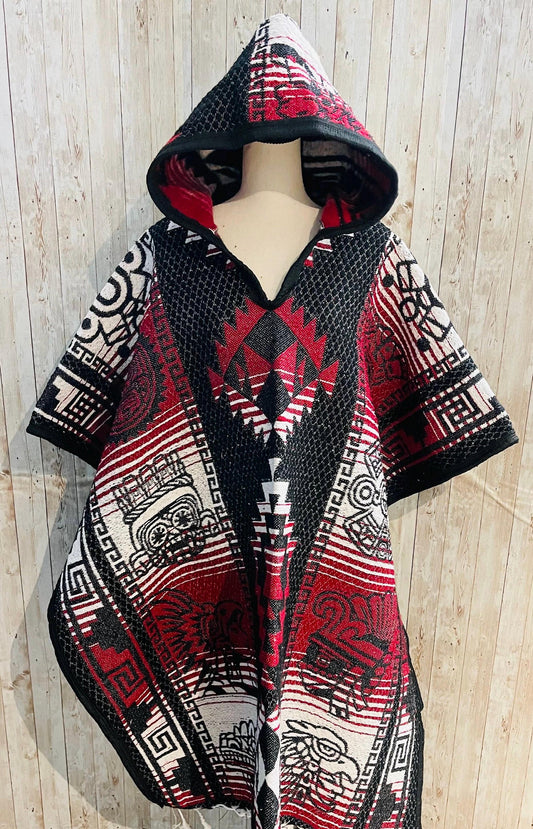 Poncho Mexicano  Calendario Azteca Con Gorro Mexican Aztec Calendar Poncho with Hoodie