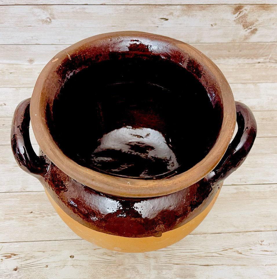 2x Olla de Barro Vidriado Chocolatera oh Frijolera 2x Terra Cota Bean Or Hot Chocolote Pots 6 & 5 Inches Tall