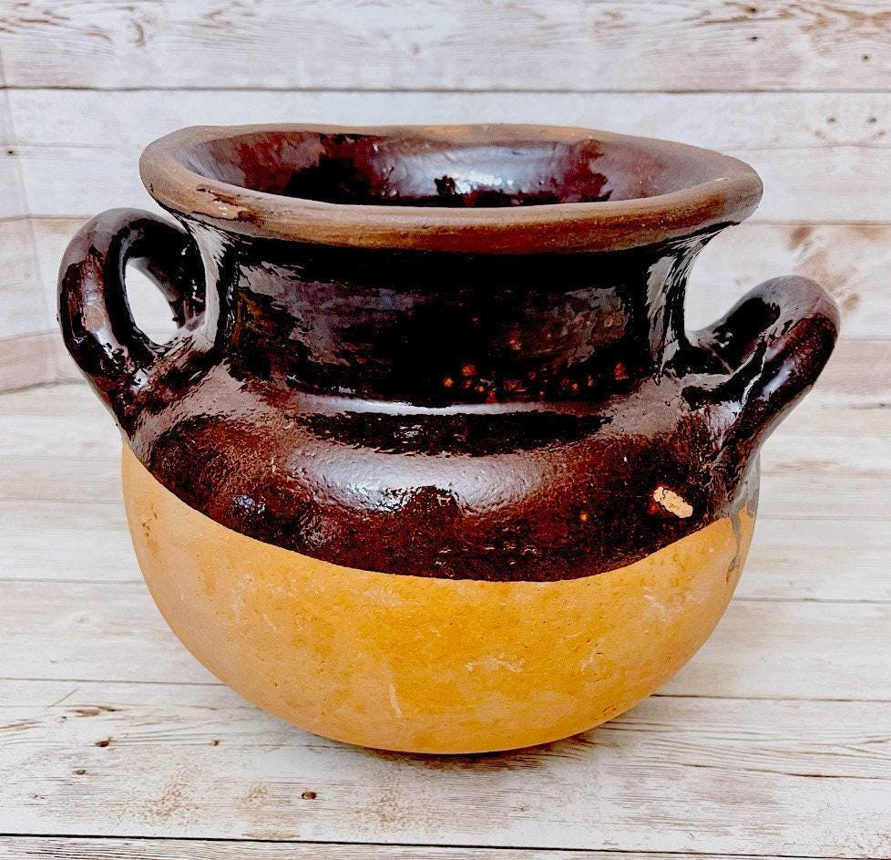 2x Olla de Barro Vidriado Chocolatera oh Frijolera 2x Terra Cota Bean Or Hot Chocolote Pots 6 & 5 Inches Tall
