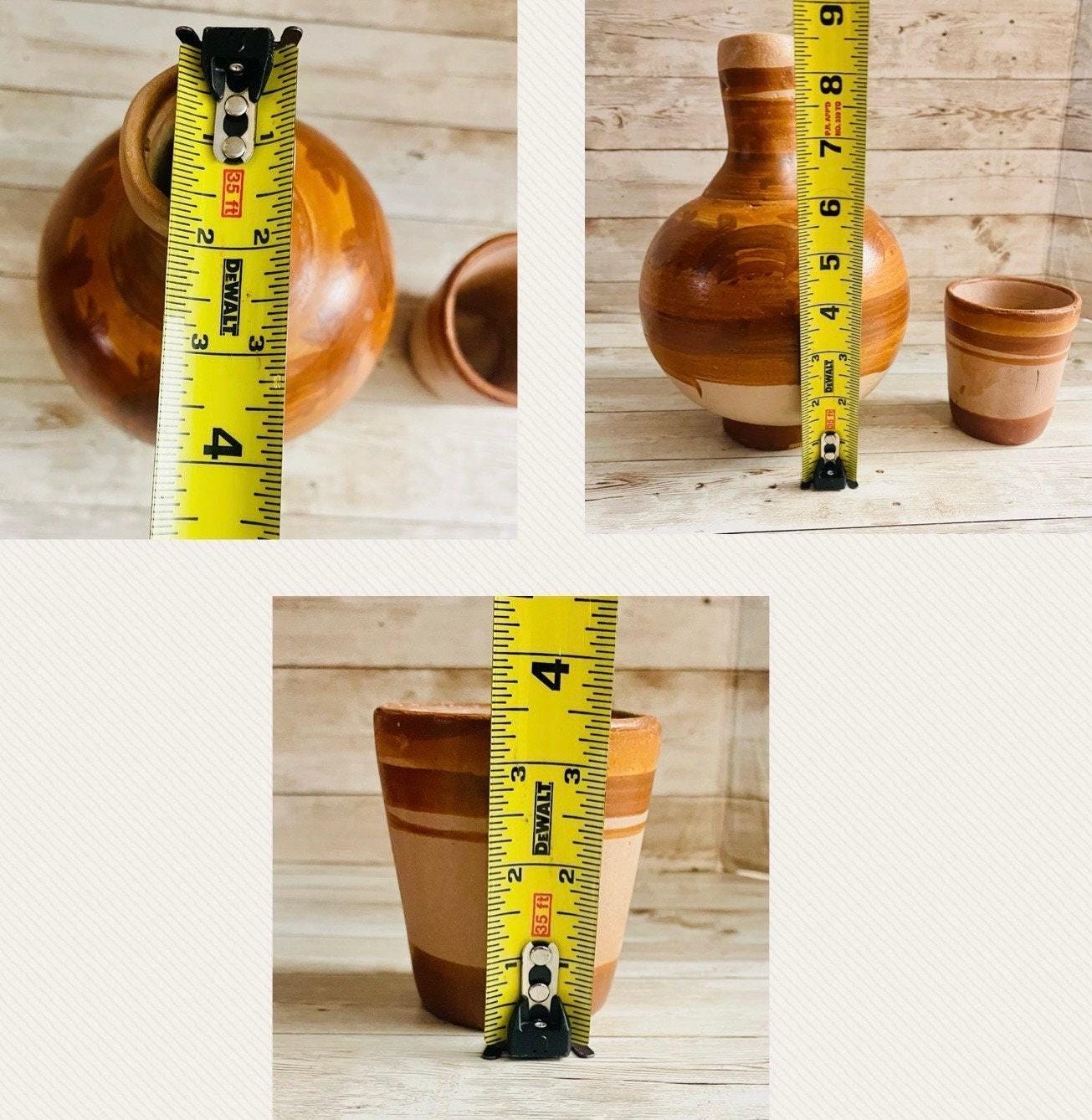 2x Mexican Clay WaterJug & Cup 2 BotellГіnes GarrafГіn de Barro con Tapa Mexicano
