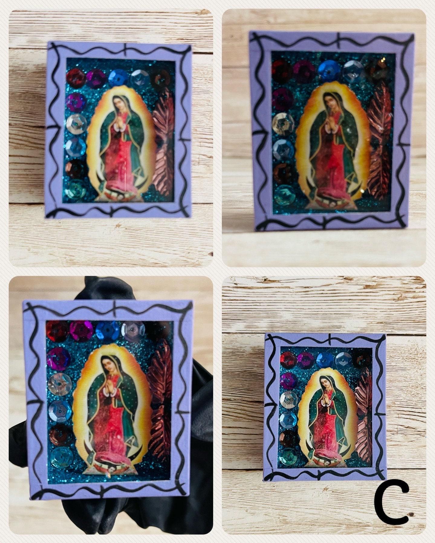 Nicho Mexicano Con Iman de La  Virgen Maria Virgin Mary Magnet Shadow Box Nicho