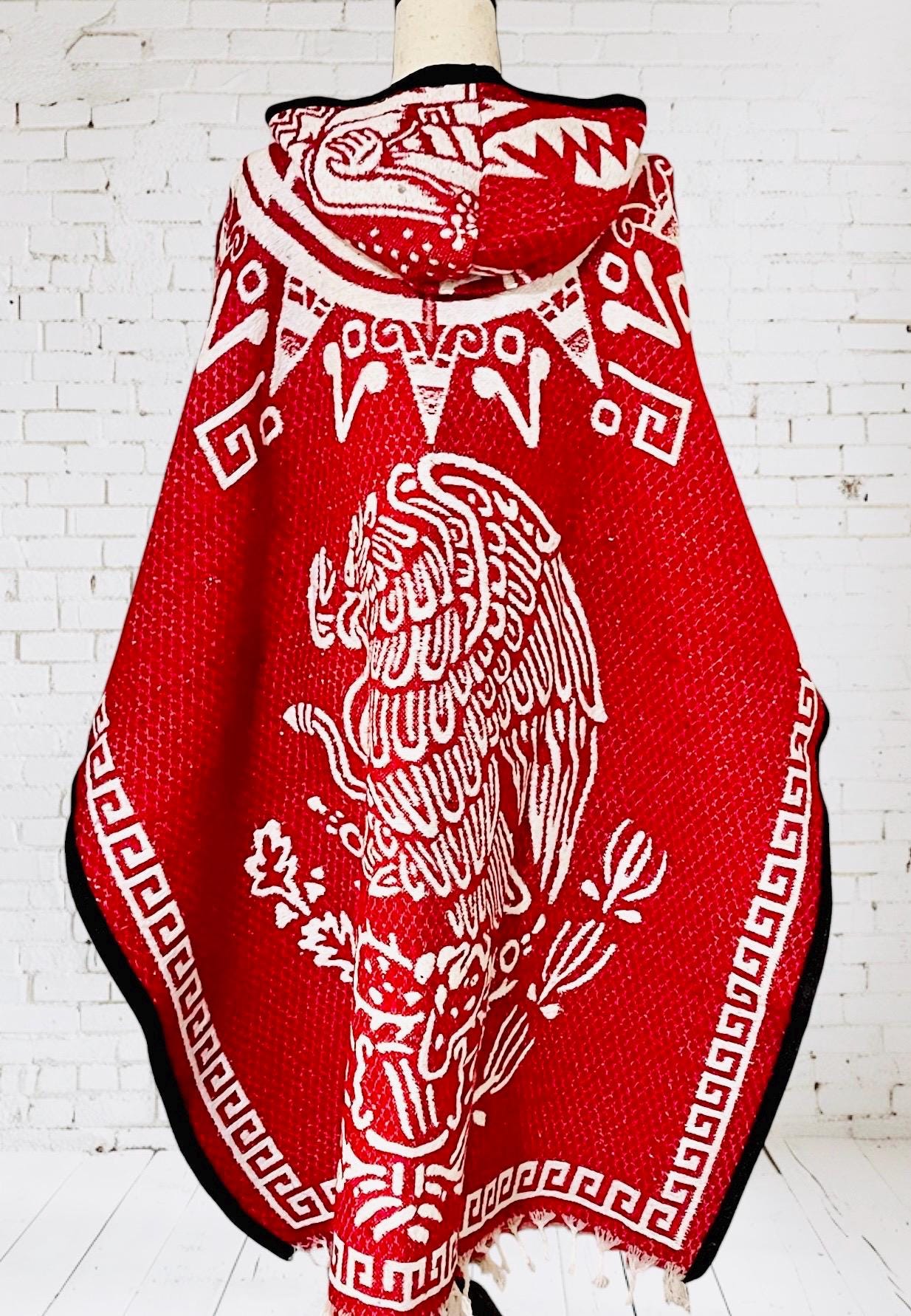 Poncho Azteca con Guerrero y Escudo Nacional Double Sided Aztec Calendar Poncho