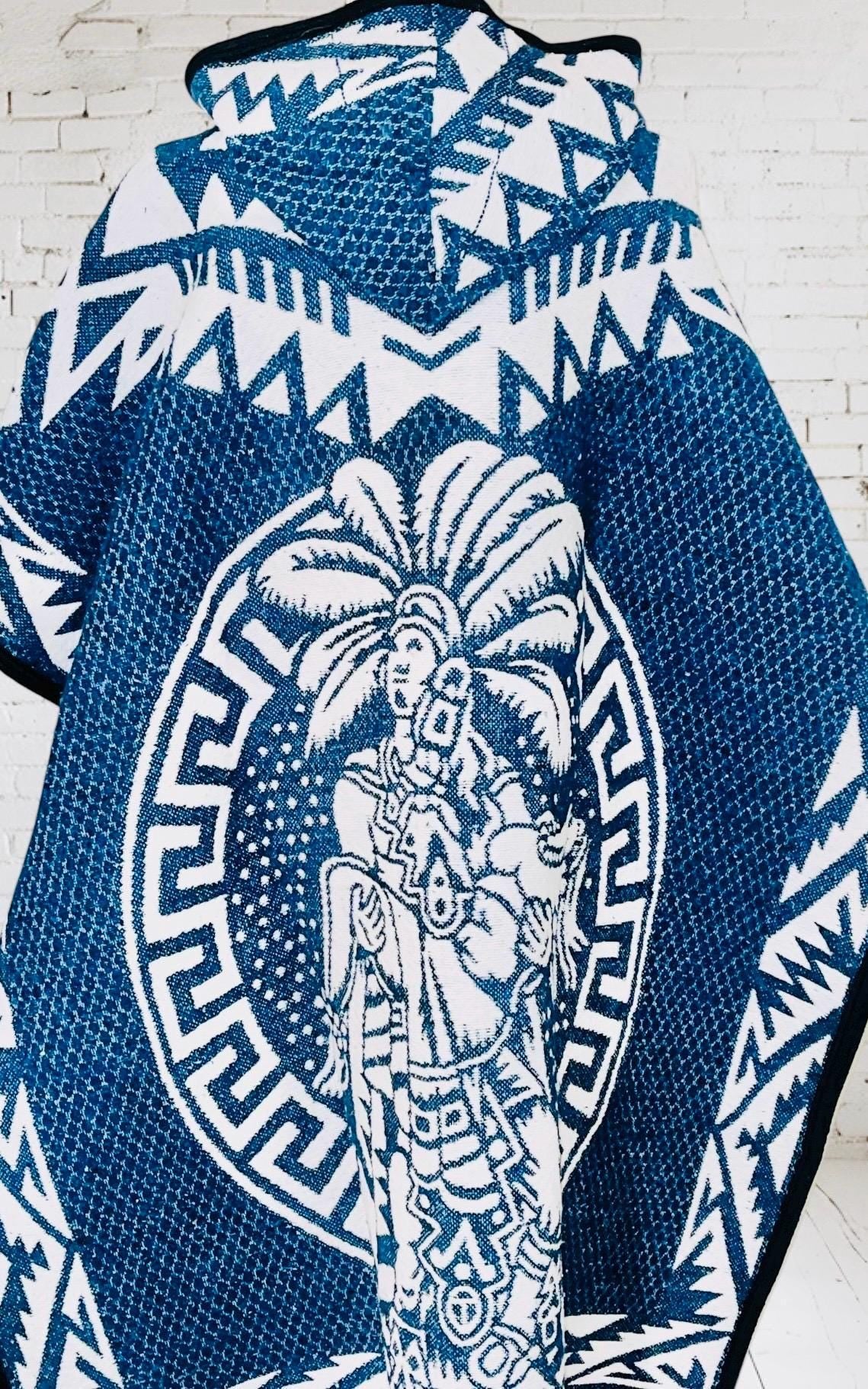 Mexican Aztec Calendar Double Sided Poncho  Poncho Mexicano Doble Vista Calendario Azteca
