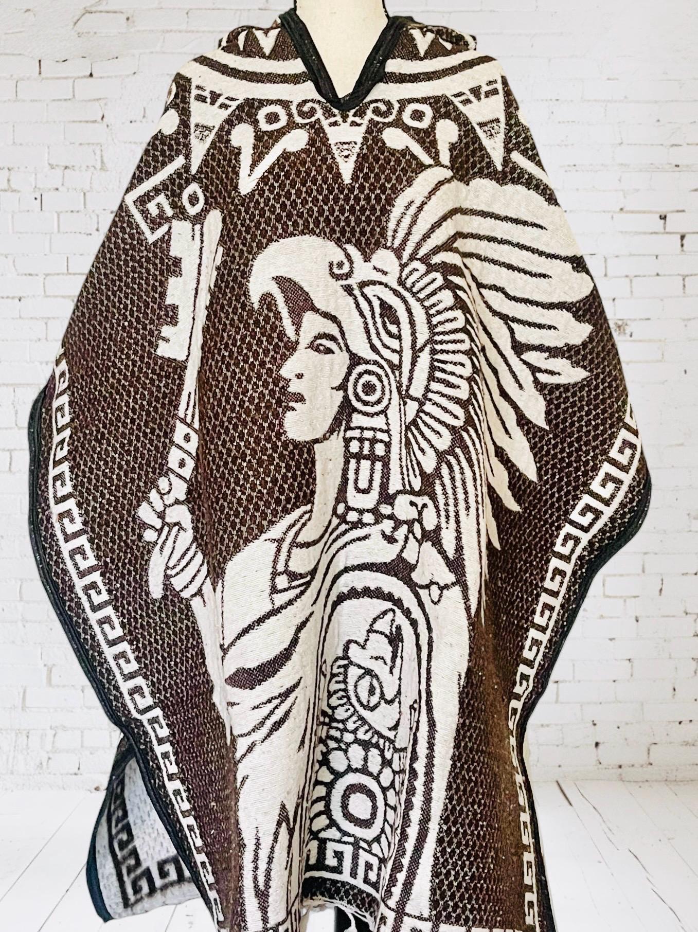 Poncho Azteca con Guerrero y Escudo Nacional Double Sided Aztec Calendar Poncho