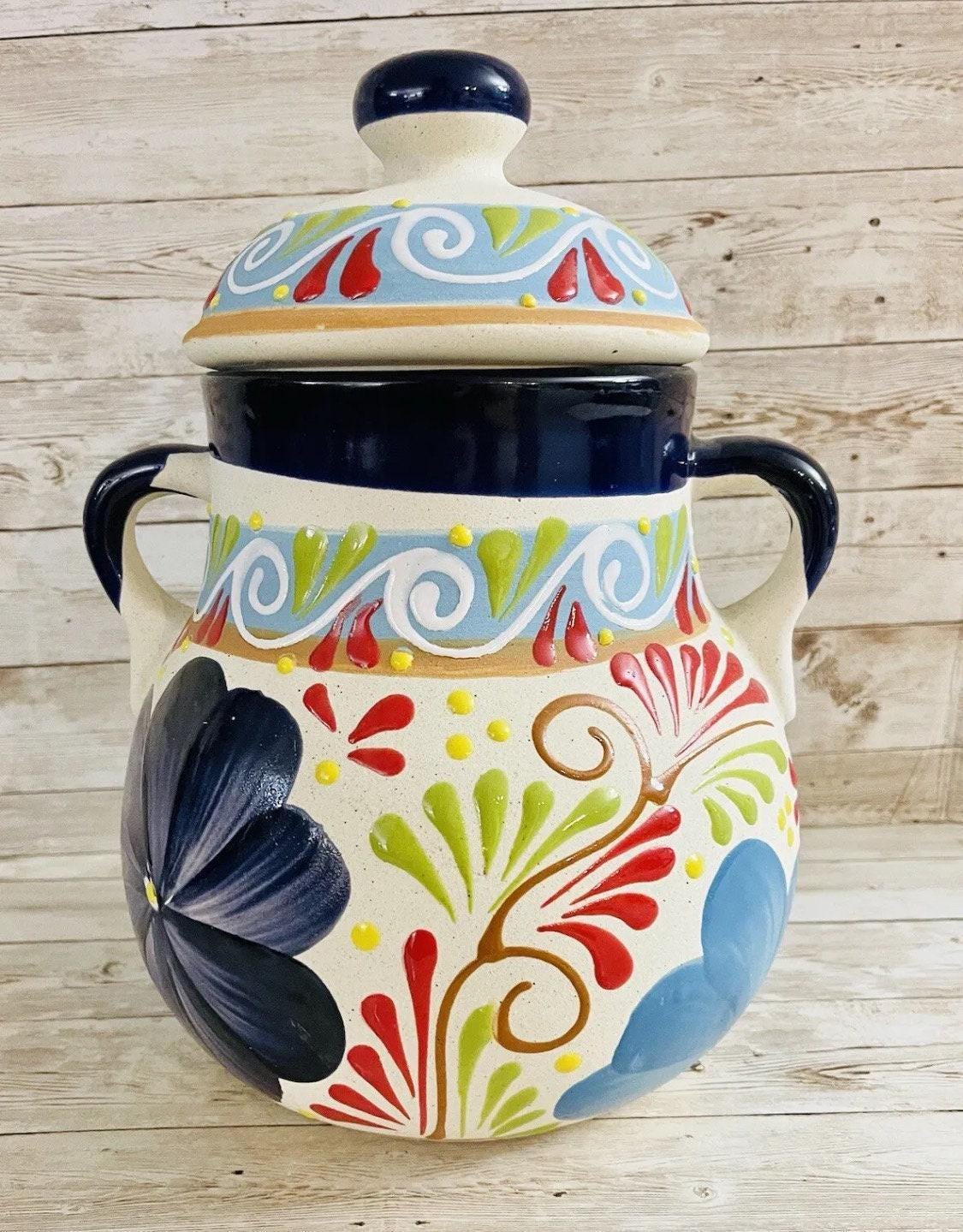 Olla de Barro Frijolera con Tapa Terra Cota Pot with lid Fits Up To 128 Fl. Oz