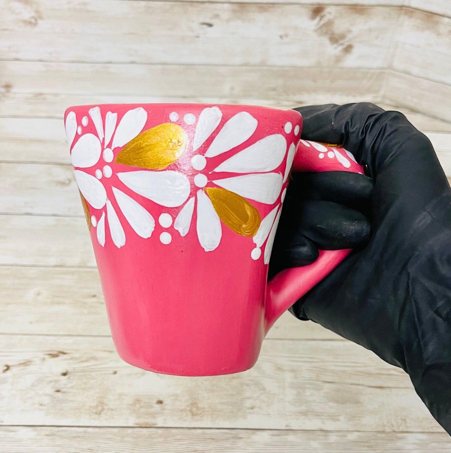 4x Mexican Ceramic Heart Shaped Pottery Cups 4x Tazas de Ceramica Mexicanas en Forma de Corazon