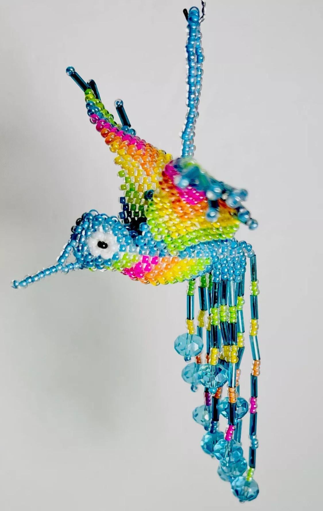 Mexican Chaquira Hummingbird Keychain Ornament ColibrГ­ Hecho en Chaquira