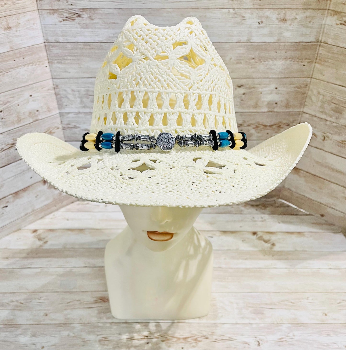 Beige Cowboy Hat One Size Sombrero Negro Vaquero con Toquilla
