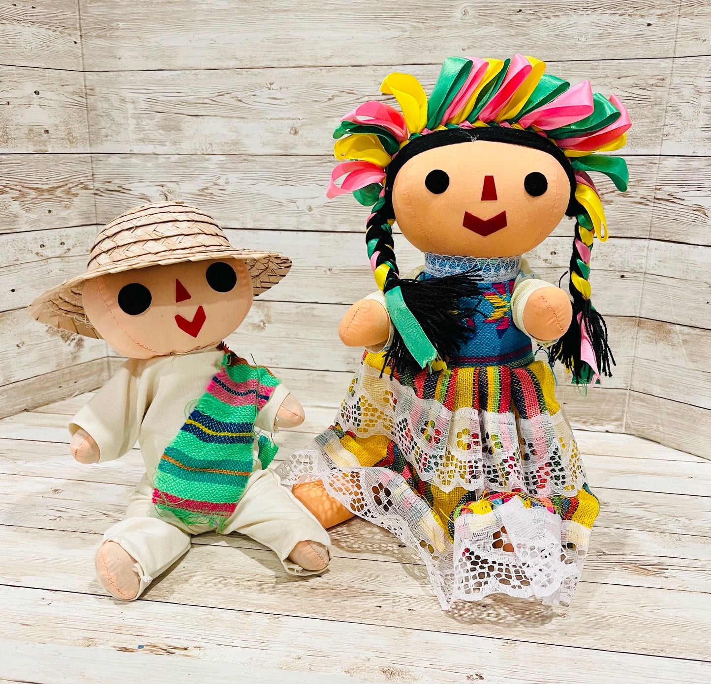 2 Set Rag Mexican Couple Lele Dolls 12 Inches Pareja de Leles MuГ±ecas Artesanales Mexicanas 12 Pulgadas
