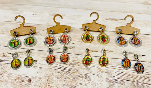 Virgin Mary Stud Earrings Assorted Colors Religious Jewelry Aretes de La Virgen de Guadalupe Diferentes Colores