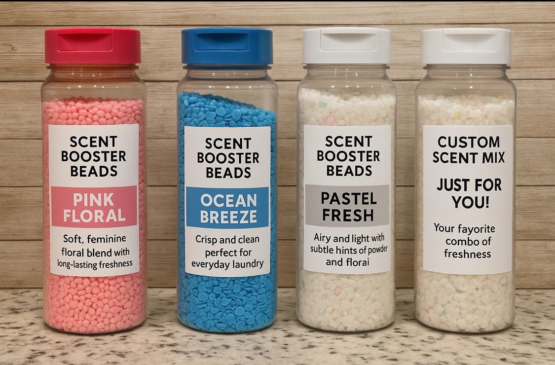 Scented Booster Beads in Reuseable Bottle Pink Floral, Ocean Breeze, Pastel Fresh and Combo of Freshness Mix and Match or Create Your Own