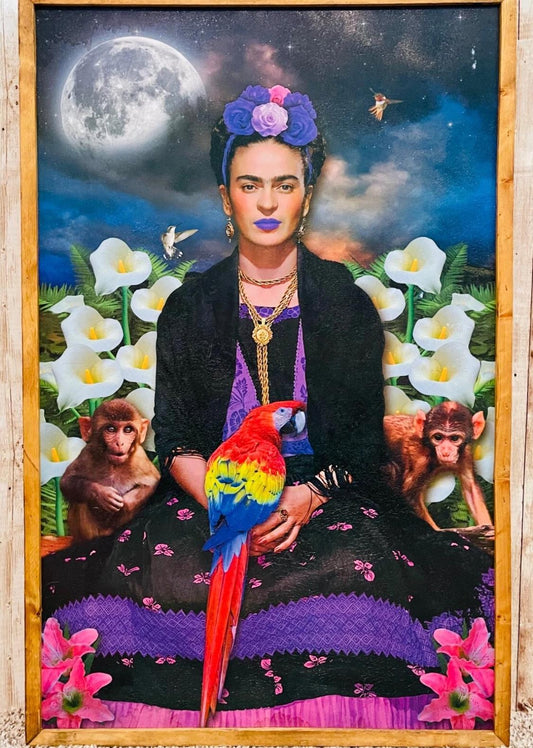 Mexican Artesanal Frida Kahlo Wood Frame Cuadro Artesanal Madera De Frida Kahlo