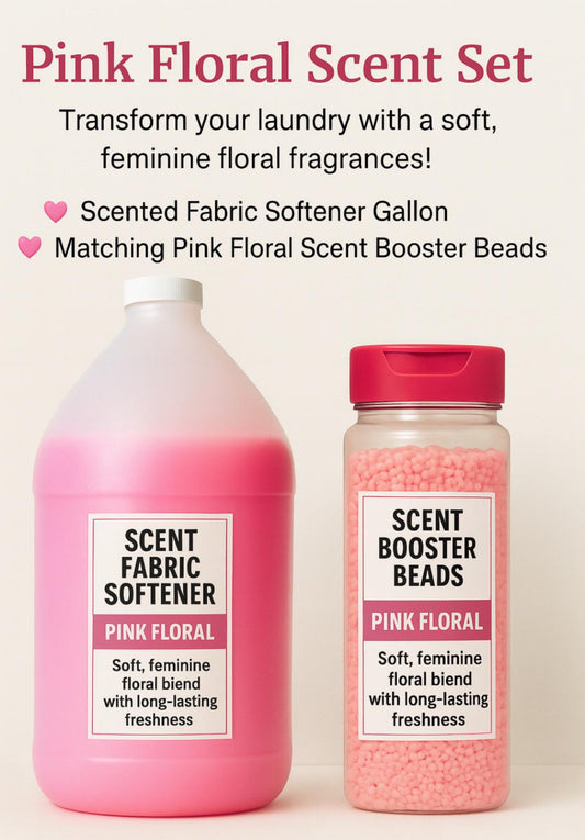 Pink Floral Roses Scented Booster Beads & Fabric Softener Set Long Lasting Freshness Floral Scent Suavizante y Perlas Aromatizantes Floral