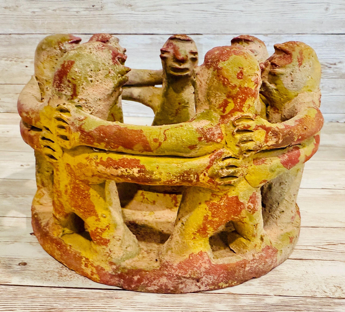 Mexican Clay Circle Friendship Sculpture Handmade Terracota Unity Candle Incense Holder Escultura de Amistad de Barro par Vela oh Incienso