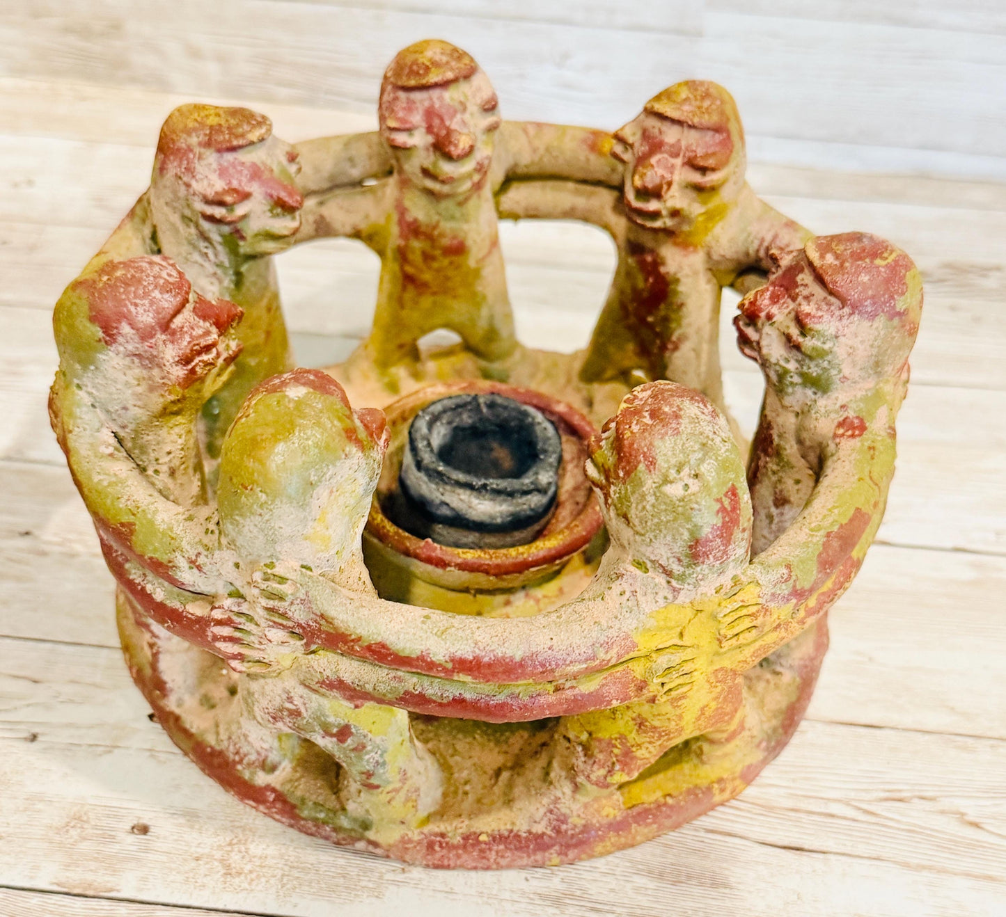 Mexican Clay Circle Friendship Sculpture Handmade Terracota Unity Candle Incense Holder Escultura de Amistad de Barro par Vela oh Incienso