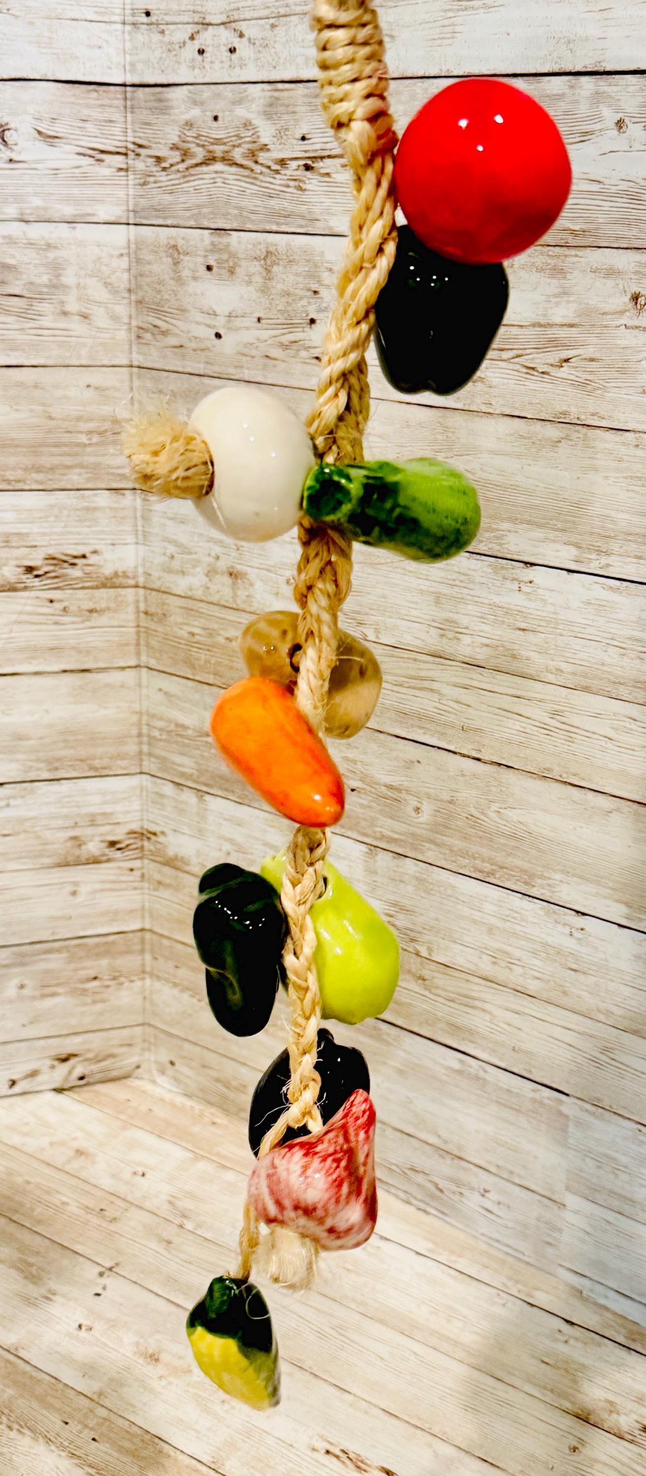 Decorative Hanging Vegetables on Rope Kitchen Deco Tomato Garlic Onion Pepper Decoracion de Verduras Mexicanas de Ceramica