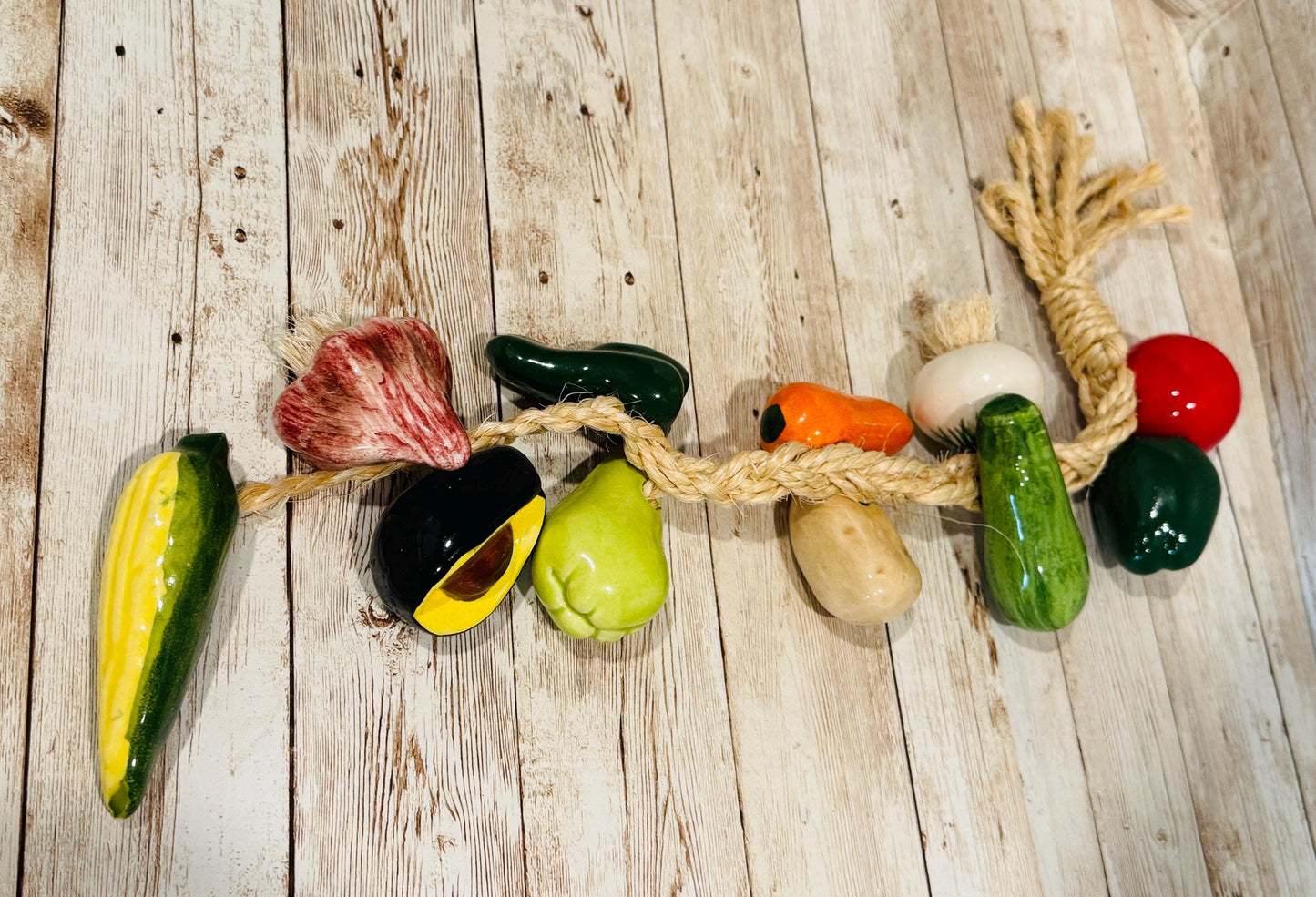 Decorative Hanging Vegetables on Rope Kitchen Deco Tomato Garlic Onion Pepper Decoracion de Verduras Mexicanas de Ceramica